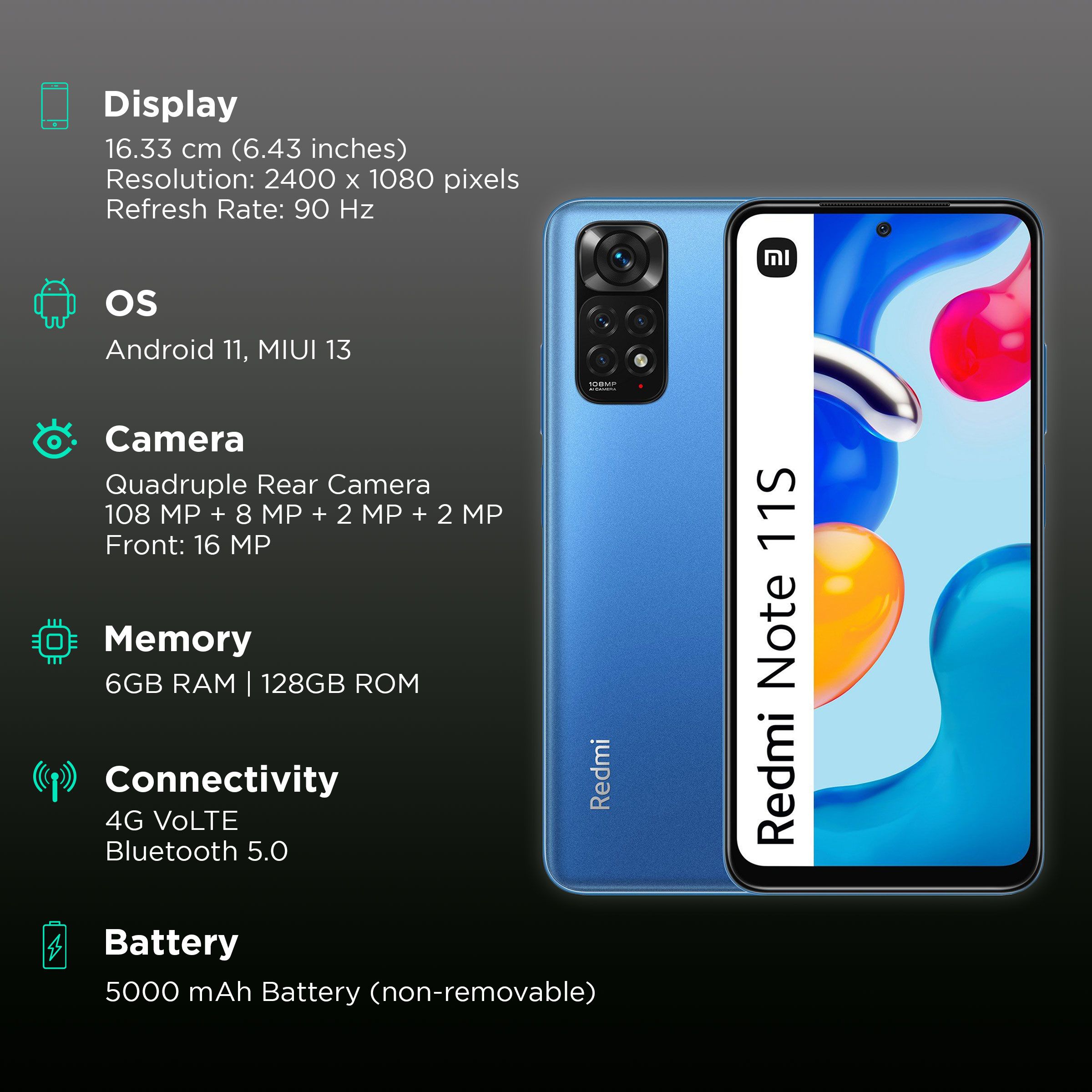 Buy Redmi Note 11S (6GB RAM, 128GB, Horizon Blue) Online - Croma